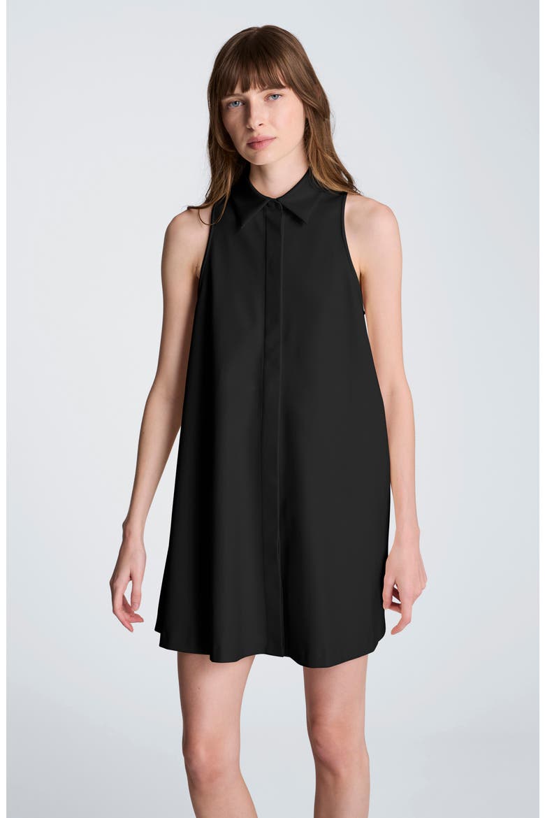 Sleeveless Faux Leather Trapeze Minidress, Alternate, color, BLACK
