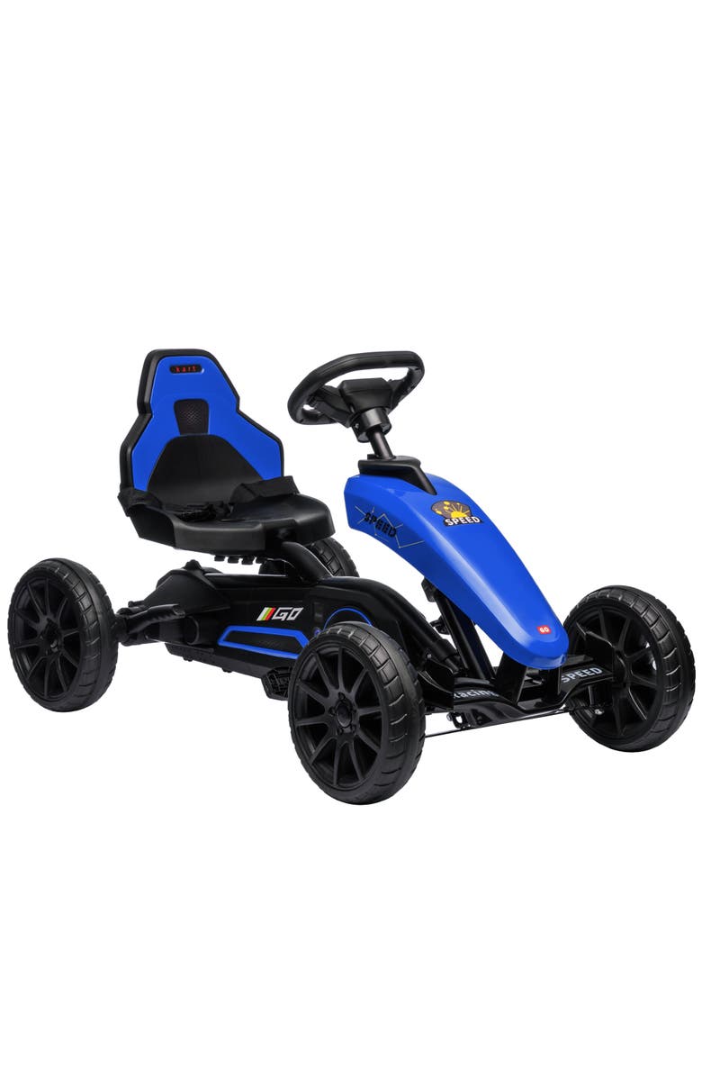Aosom Kids Pedal Go Kart with Adjustable Seat Swing Axle Handbrake Shock Absorbing Wheels, Main, color, Blue