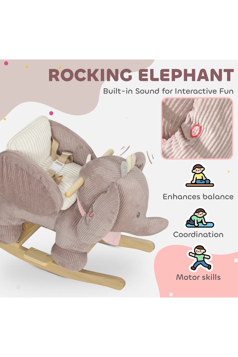 Baby Rocking Horse with Seat Kids Ride On Elephant Rocker with Realistic Sound and Safety Belt for Months, Alternate, color, Brown