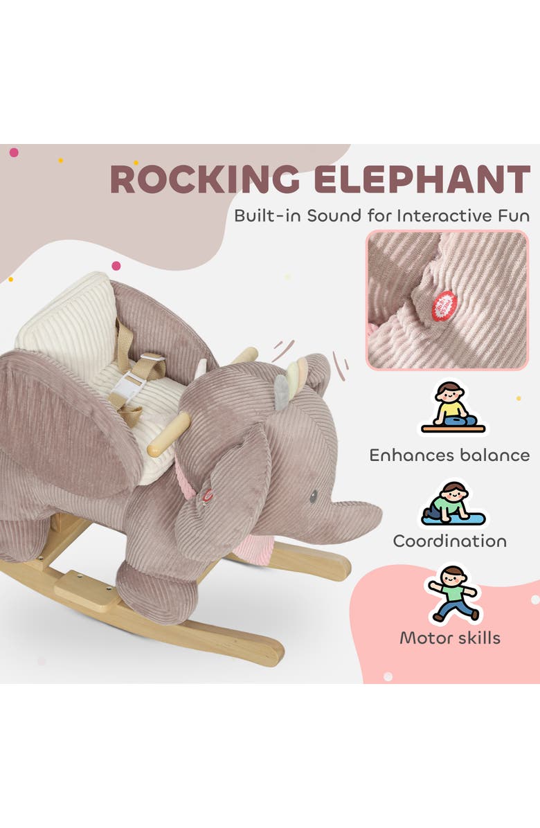 Qaba Baby Rocking Horse with Seat Kids Ride On Elephant Rocker with Realistic Sound and Safety Belt for Months, Alternate, color, Brown