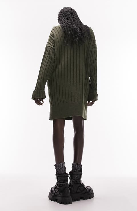 Ribbed Funnel Neck Sweater Dress (Petite)