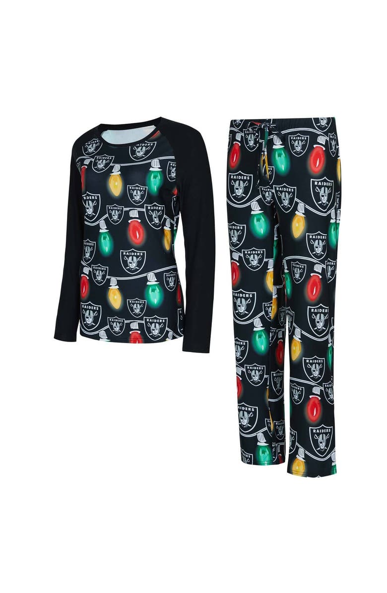CONCEPTS SPORT Women's Concepts Sport Las Vegas Raiders Garland Knit Raglan Long Sleeve T-Shirt & Pants Set, Main, color, Black