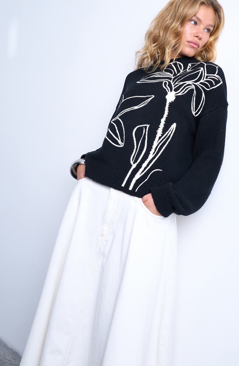 Topshop Floral Embroidered Sweater, Alternate, color, Black Multi