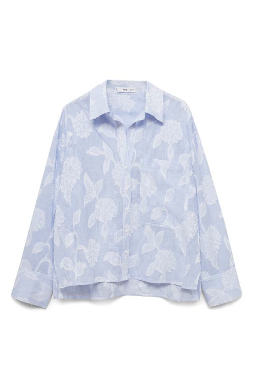 MANGO MANGO OVERSIZE EMBROIDERED FLORAL STRIPE BUTTON-UP SHIRT