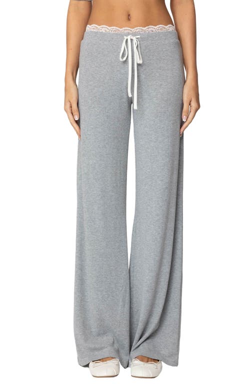 EDIKTED EDIKTED PEEKABOO LACE TRIM KNIT WIDE LEG PANTS 
