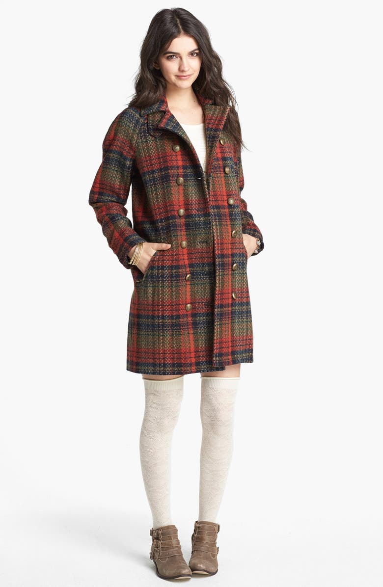 Free People Plaid Wool Peacoat, Main, color, 