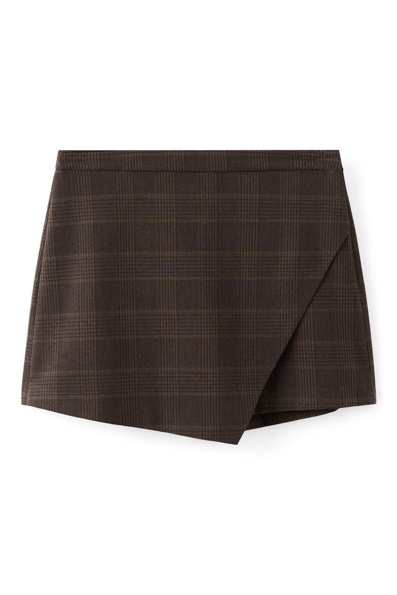 Check Asymmetric Front Miniskort, Alternate, color, BROWN