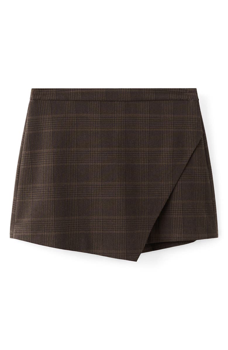 MANGO Check Asymmetric Front Miniskort, Alternate, color, Brown
