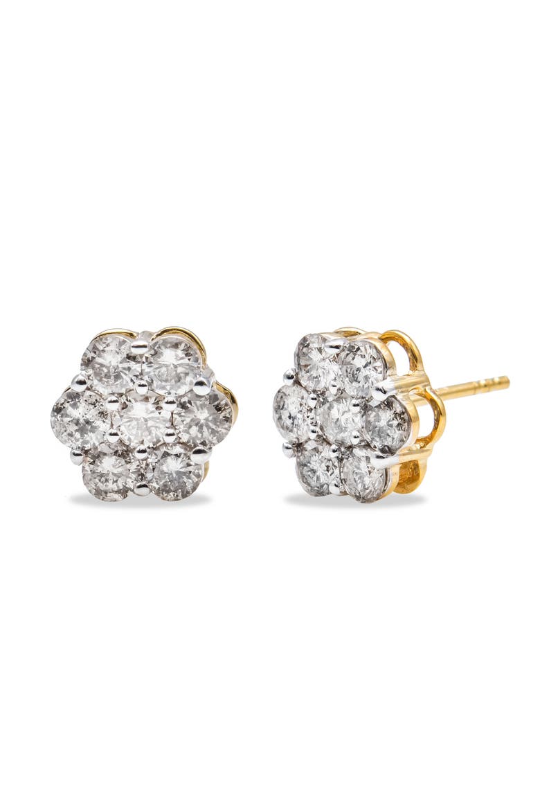 14K Yellow Gold 2.0 Cttw Diamond Floral Cluster Stud Earring, Alternate, color, Yellow