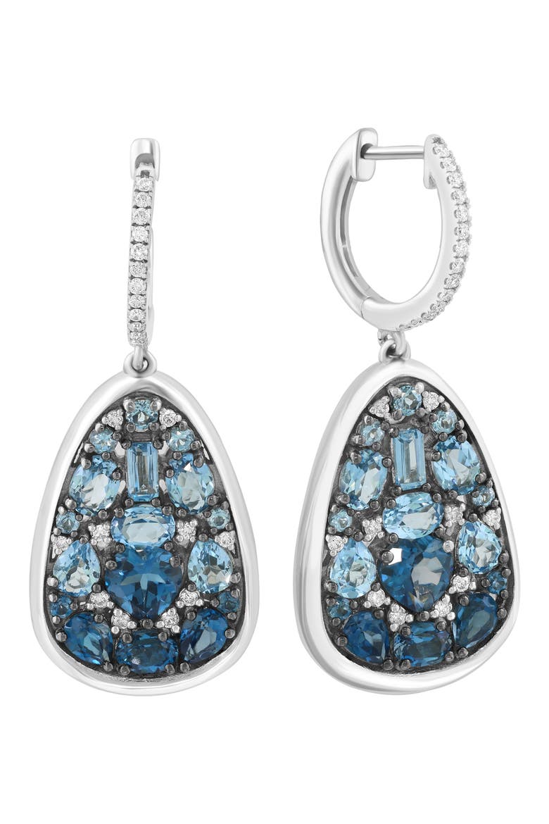 Sterling Silver Blue Topaz, London Blue Topaz & Diamond Teardrop Earrings, Alternate, color, BLUE