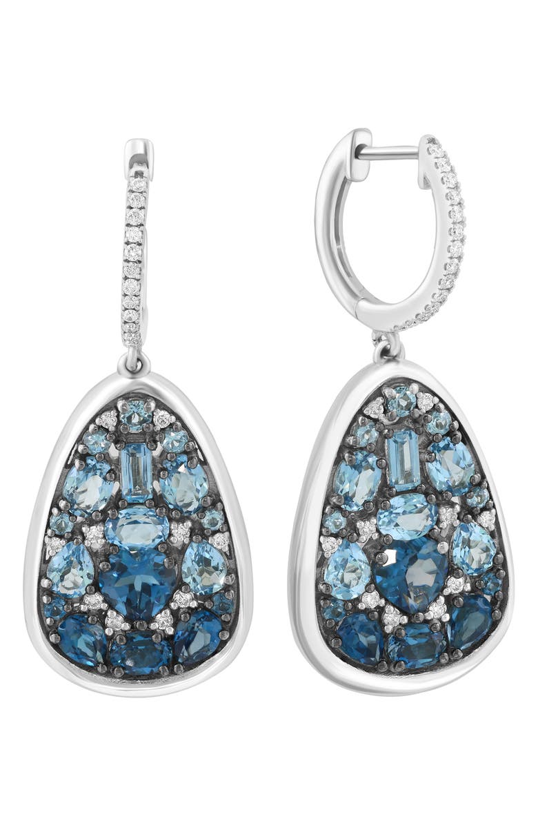 EFFY Sterling Silver Blue Topaz, London Blue Topaz & Diamond Teardrop Earrings, Alternate, color, Blue