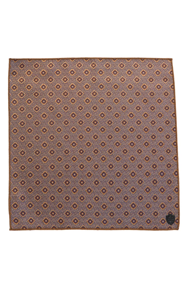 CLIFTON WILSON Brown Diamond Jacquard Silk Pocket Square, Alternate, color, Brown