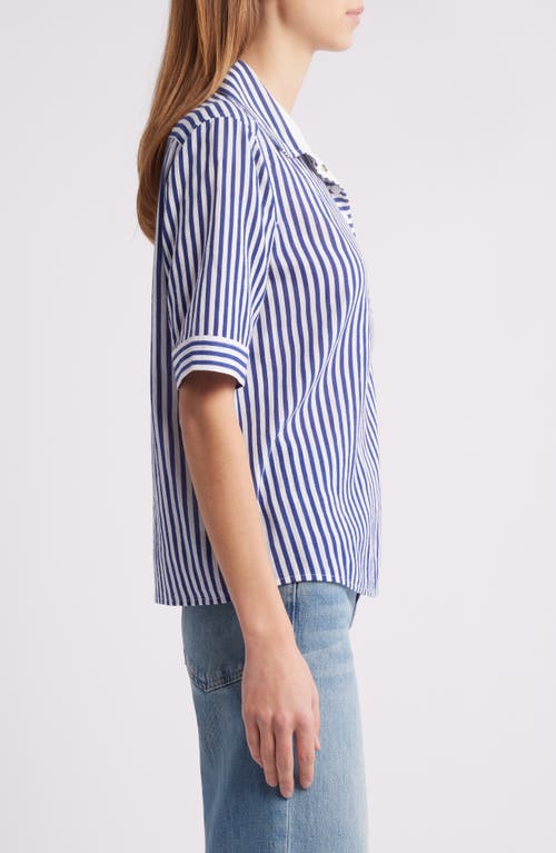 Frame Womens The Snap Striped Cotton-jersey Top Marine Blue Multi In Blue