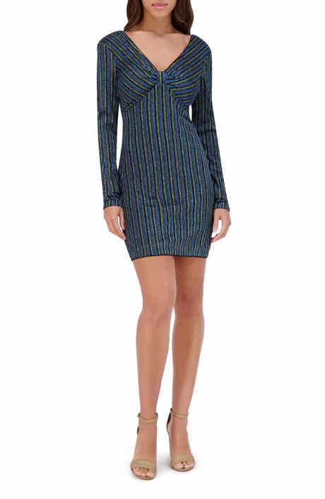 Striped Lurex Knit Long Sleeve Minidress