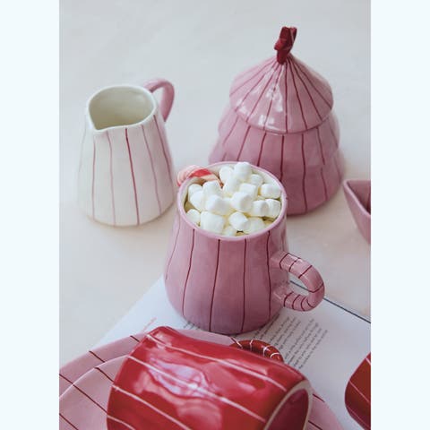 Festive Stoneware Creamer with Holiday Script