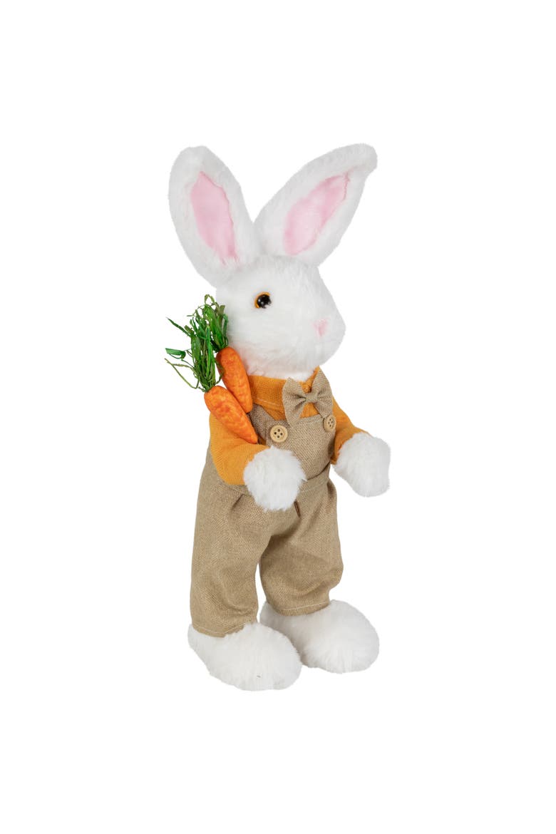 Plush Standing Boy Rabbit with Overalls Easter Figure - 15" - White and Tan, Alternate, color, White