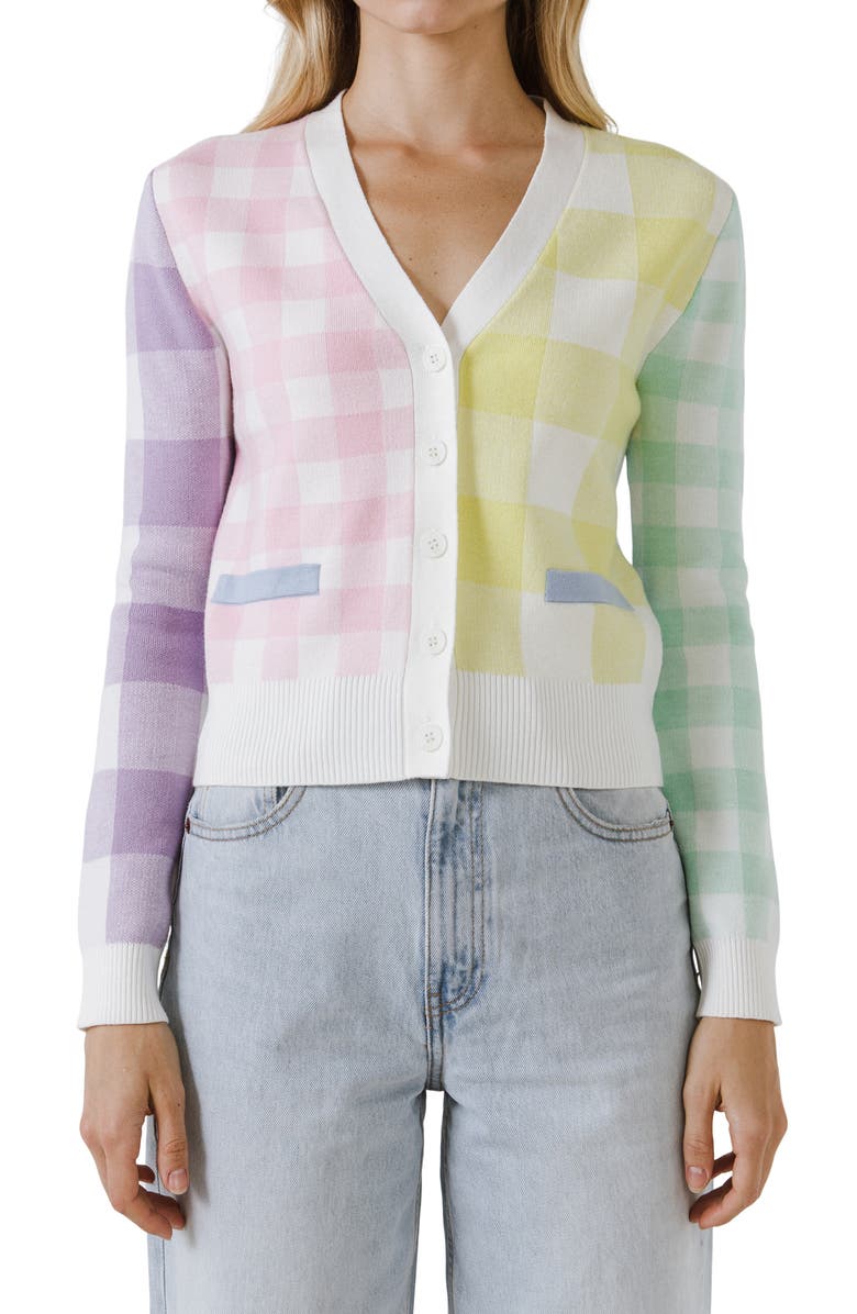 English Factory Gingham Check Cardigan, Alternate, color, 