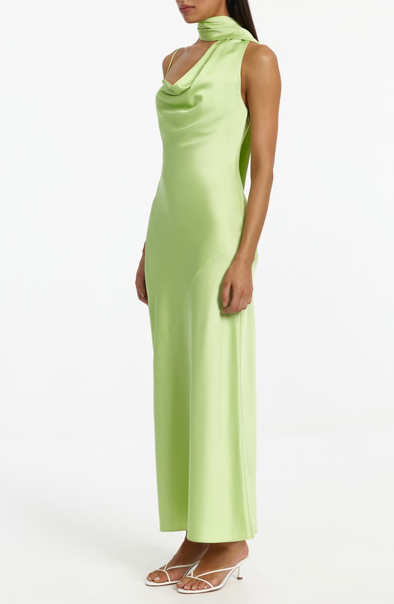 Significant Other Luka One-Shoulder Scarf Detail Satin Gown, Alternate, color, Pistachio