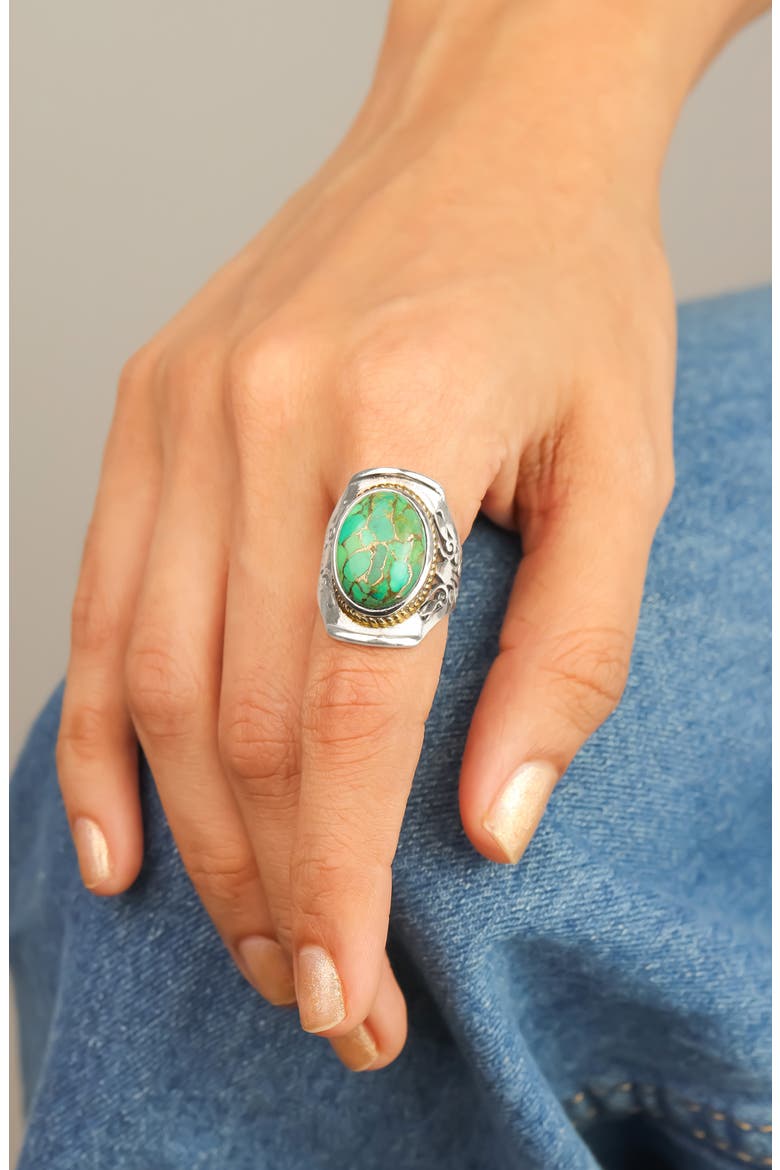 Stabilized Turquoise & Copper Cabochon Ring, Alternate, color, GREEN