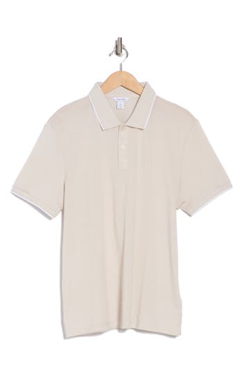 Calvin Klein Tipped Cotton Piqué Polo In Moonbeam