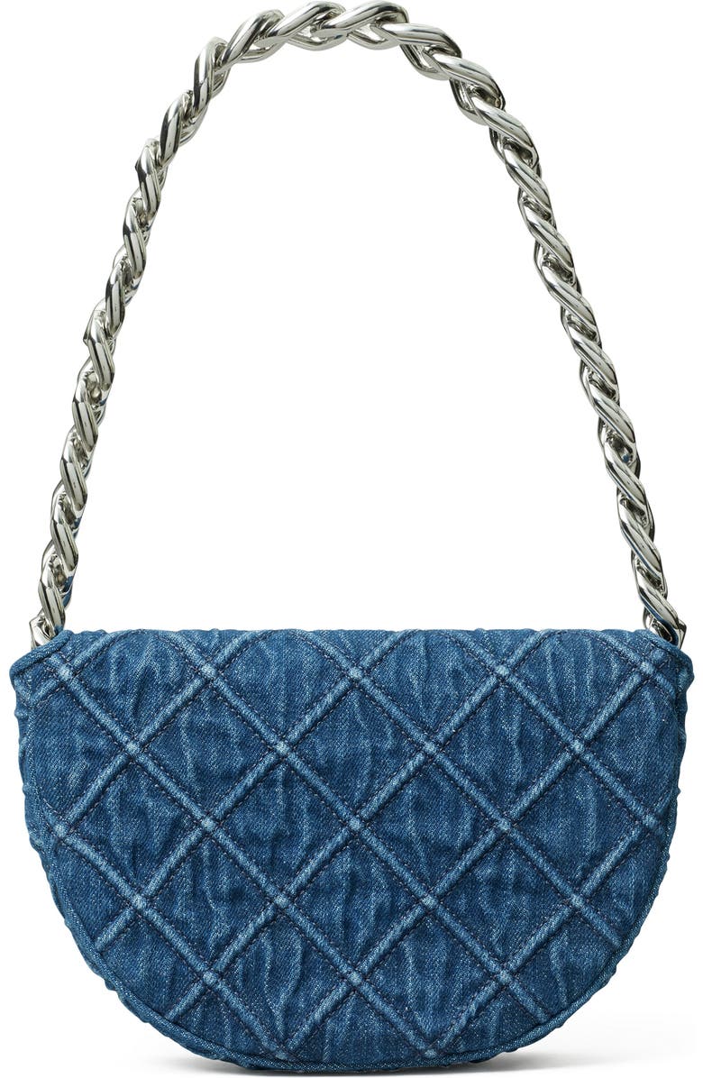 Tory Burch Mini Fleming Soft Denim Crescent Bag, Alternate, color,
