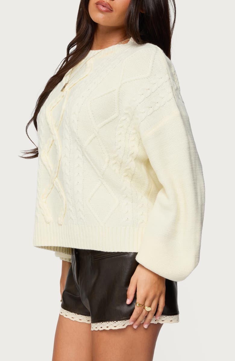 EDIKTED Oversize Crewneck Cable Stitch Sweater, Alternate, color, Cream