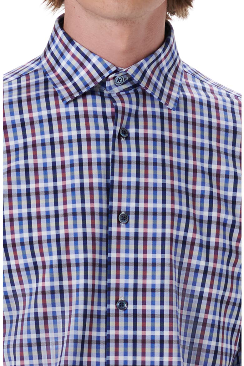 OoohCotton® Tattersall Check Stretch Cotton Button-Up Shirt, Alternate, color, CLASSIC BLUE