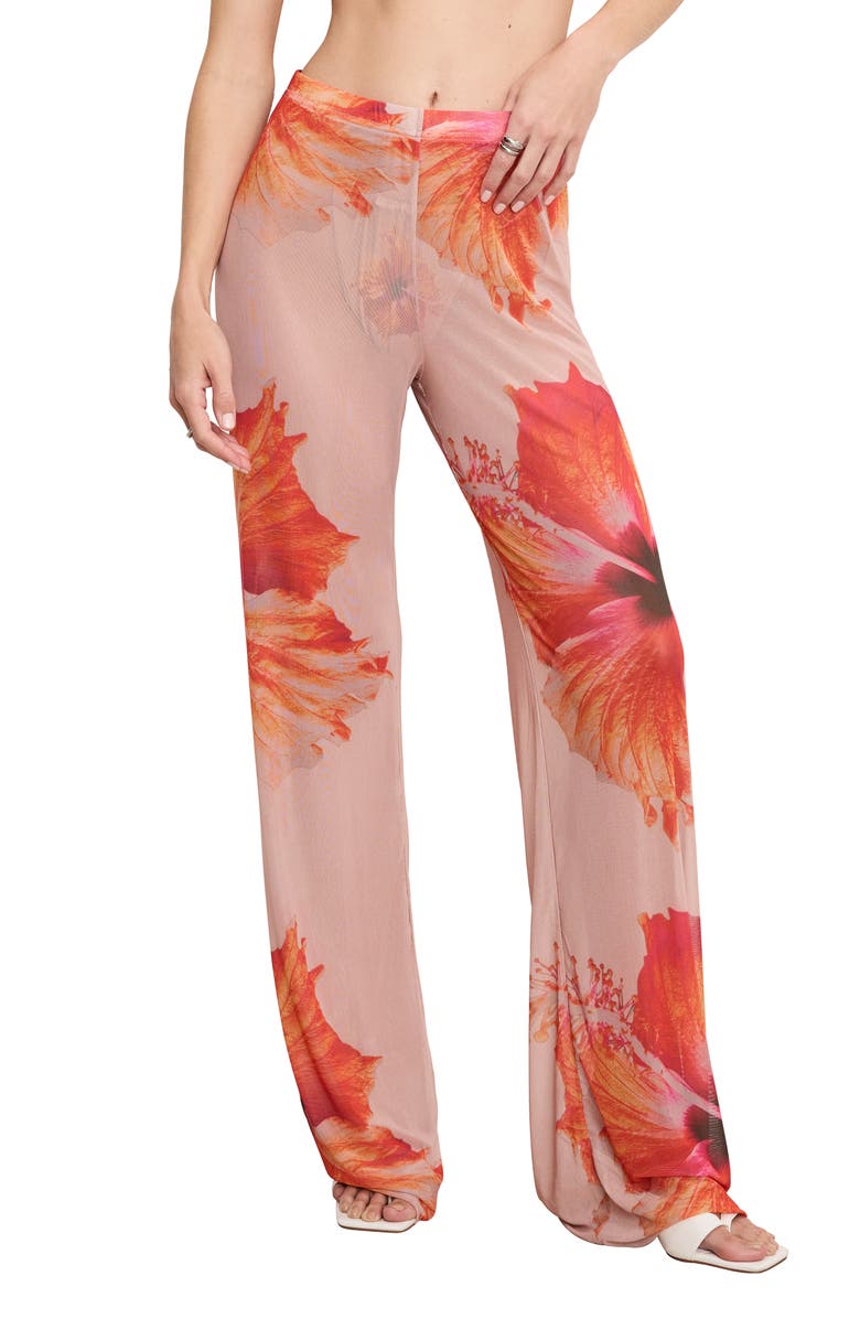 Good American Mesh Wide Leg Pant, Main, color, Mauve Tropical Hibiscus001
