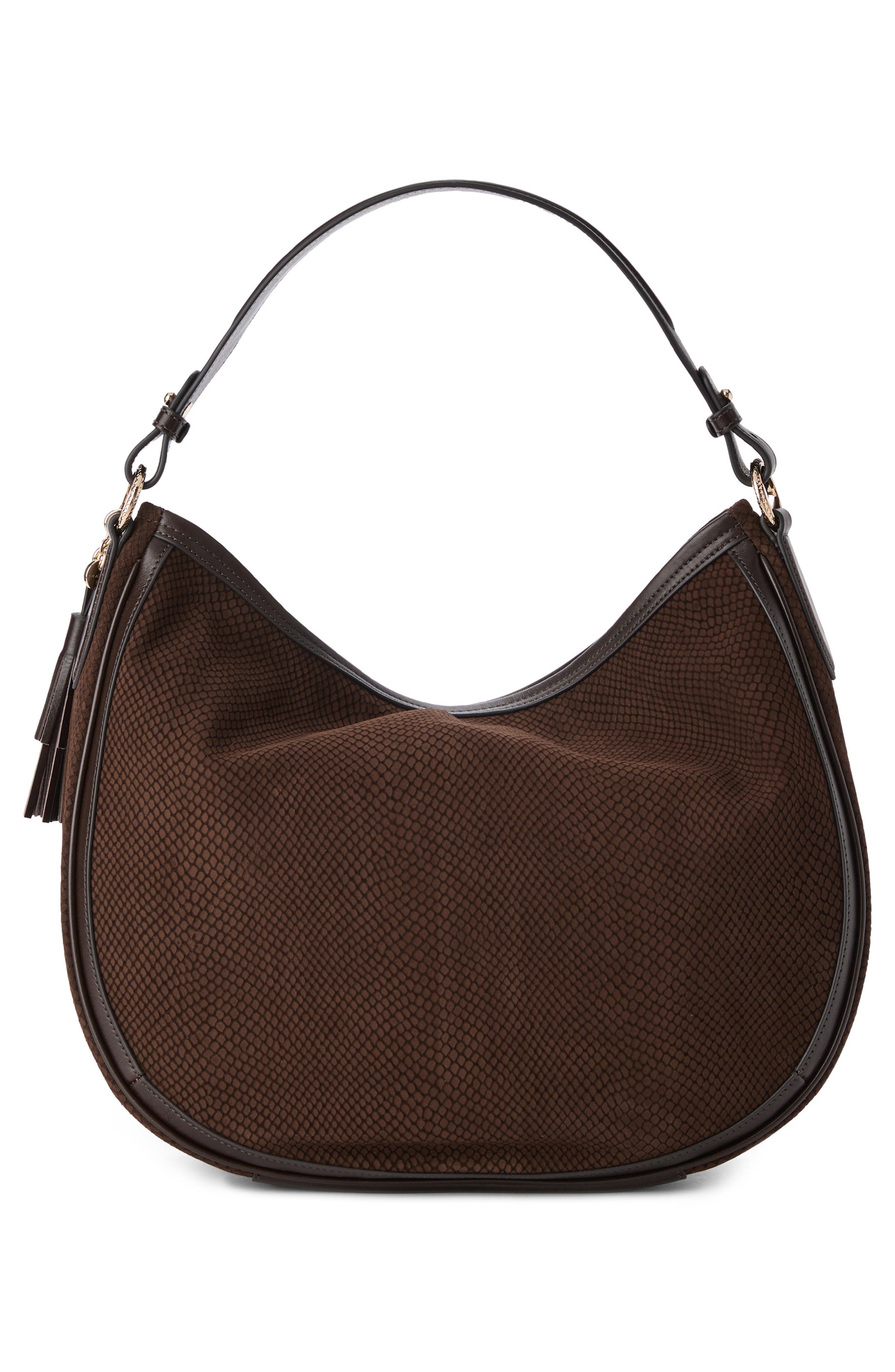 Brahmin Kathleen Snakeskin Embossed Leather Shoulder Bag, Alternate, color, Chocolate Deveron