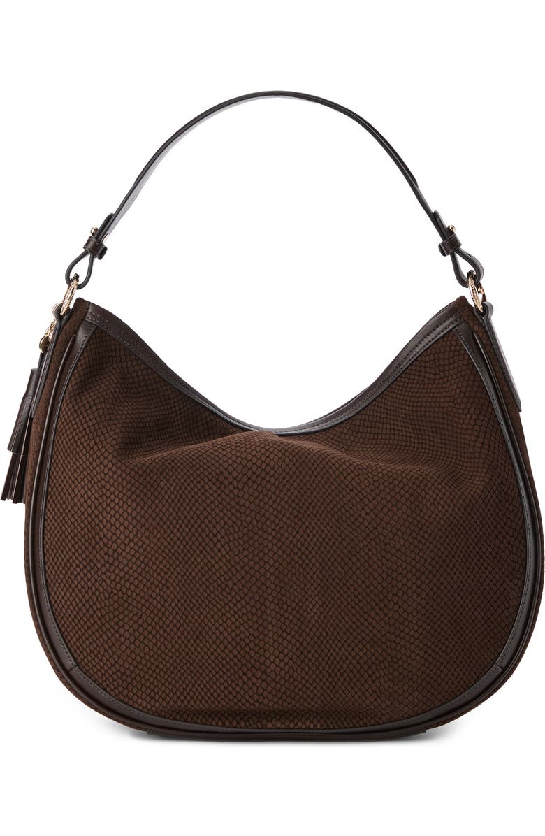 Brahmin Kathleen Snakeskin Embossed Leather Shoulder Bag, Alternate, color, Chocolate Deveron