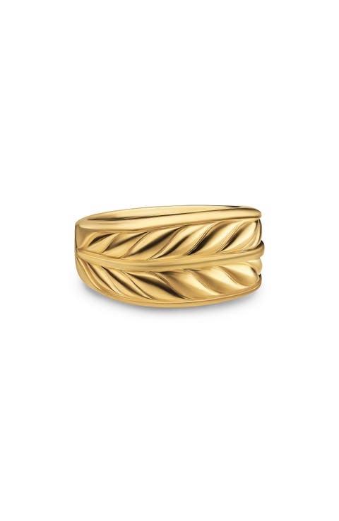 Chevron Three Sided Signet Ring, 18K Gold, 12.5mm