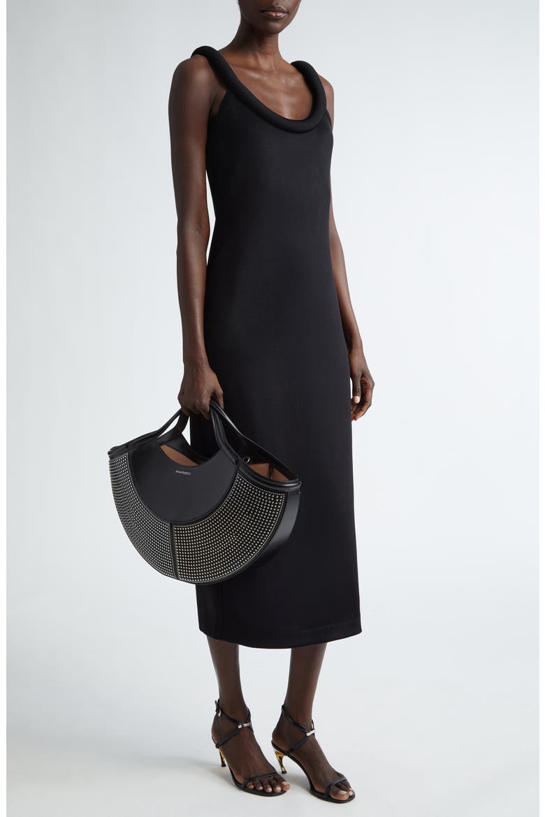 Scoop Neck Midi Sweater Dress, Main, color, BLACK