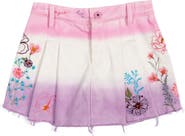 Agua Bendita Kids' Amor Chroma Embroidered Raw Hem Denim Skort