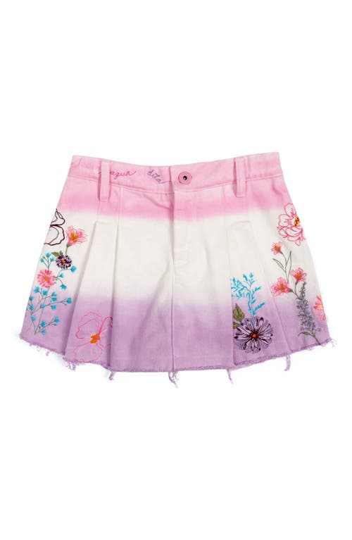 Agua Bendita Kids' Amor Chroma Embroidered Raw Hem Denim Skort In White