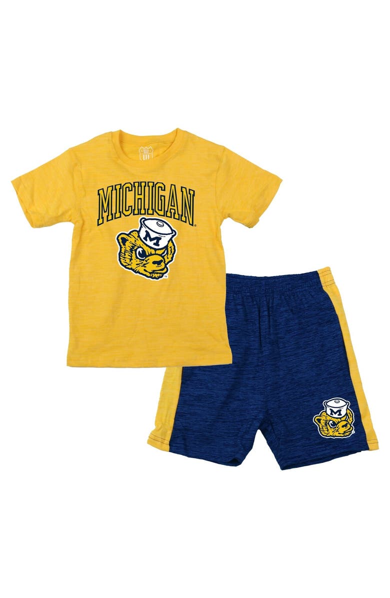 Wes & Willy Preschool Wes & Willy Maize Michigan Wolverines Cloudy Yarn T-Shirt & Shorts Set, Main, color, Maize