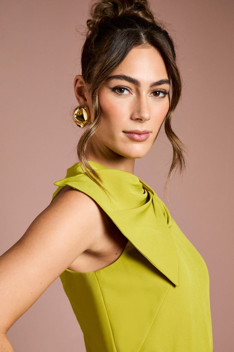 Bow Crepe Belted Midi Dress, Alternate, color, Acid Lime