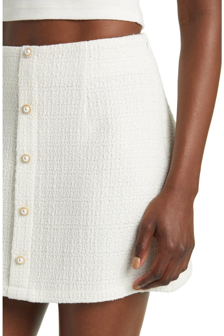 Imitation Pearl Decorative Button Tweed Miniskirt, Alternate, color, IVORY