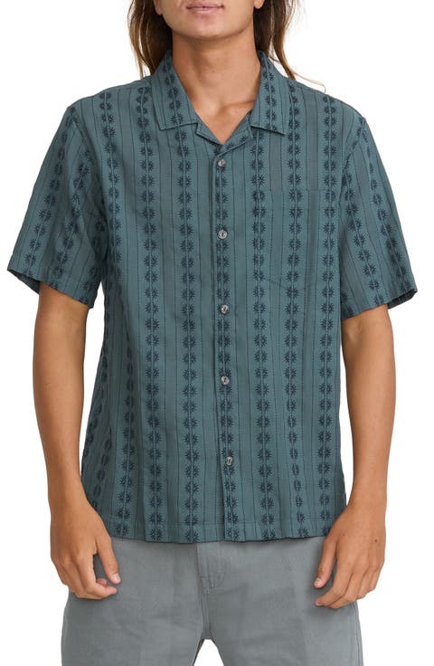 Bishop Jacquard Short Sleeve Cotton Button-Up Camp Shirt