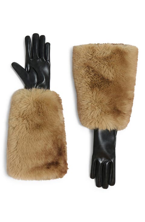 Robi Faux Fur Trim Faux Leather Gloves