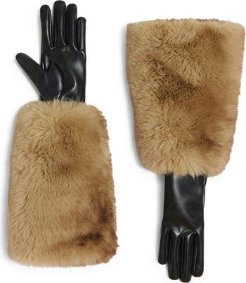 Robi Faux Fur Trim Faux Leather Gloves