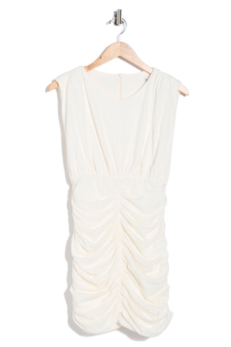 Padded Shoulders Shirred Minidress, Alternate, color, OFF WHITE