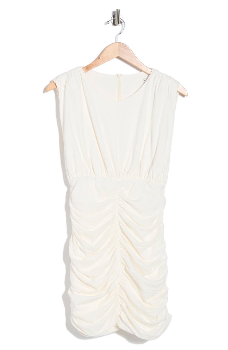 DRESS TO Padded Shoulders Shirred Minidress, Main, color, Off White
