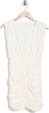 DRESS TO Padded Shoulders Shirred Minidress