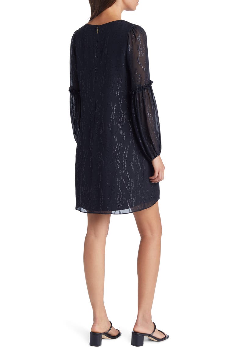 Cleme Long Sleeve Metallic Silk Dress, Alternate, color, ONYX FISH CLIP