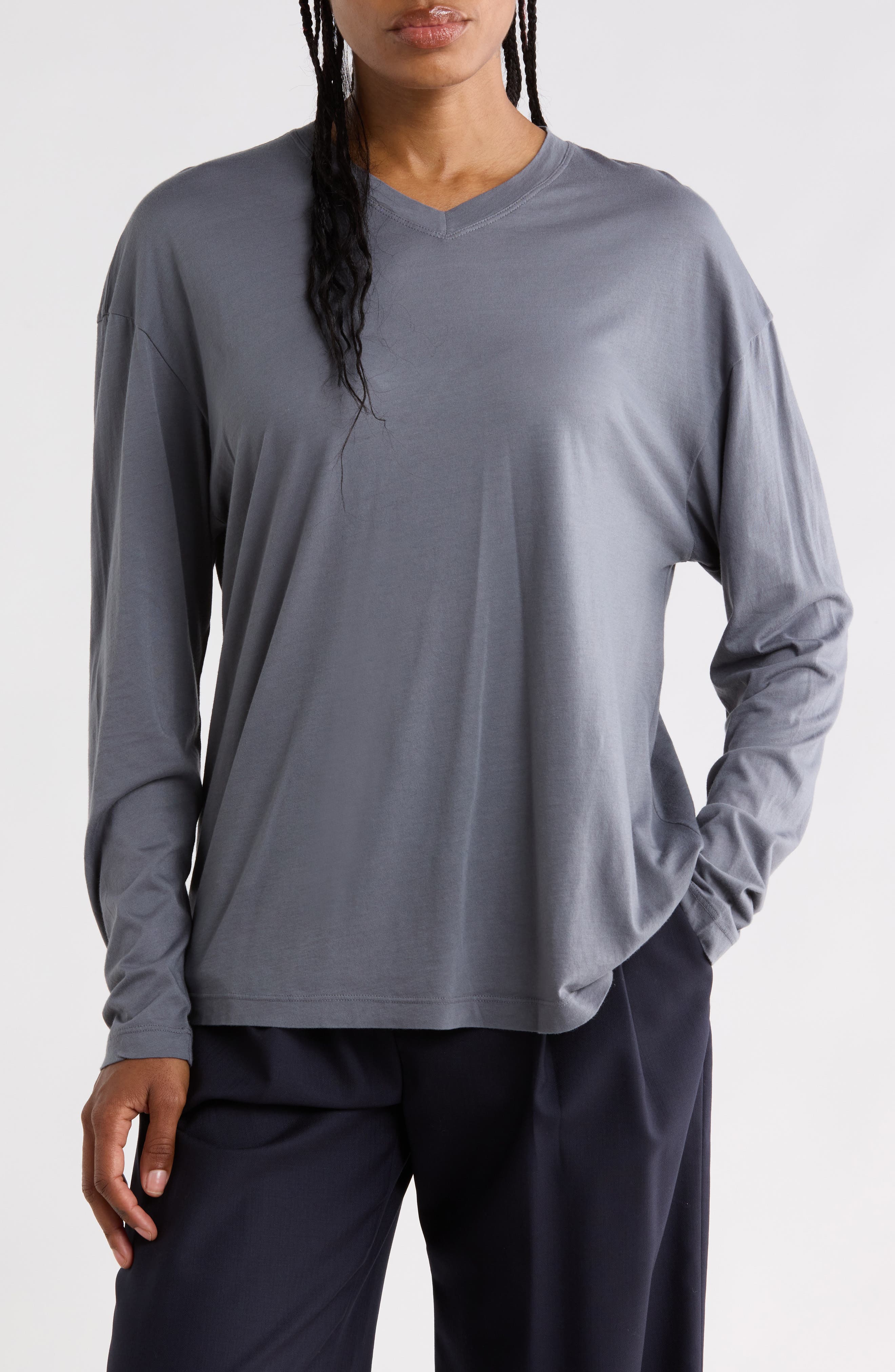 Supima Cotton V-Neck Long Sleeve Top