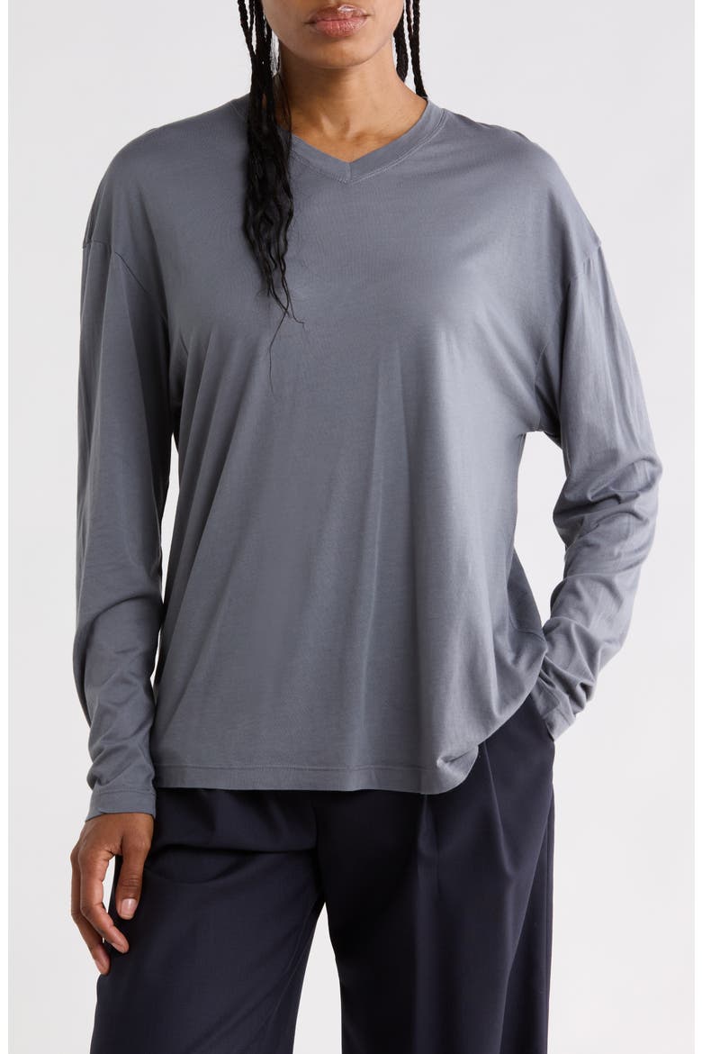 Supima Cotton V-Neck Long Sleeve Top, Main, color, CHARCOAL