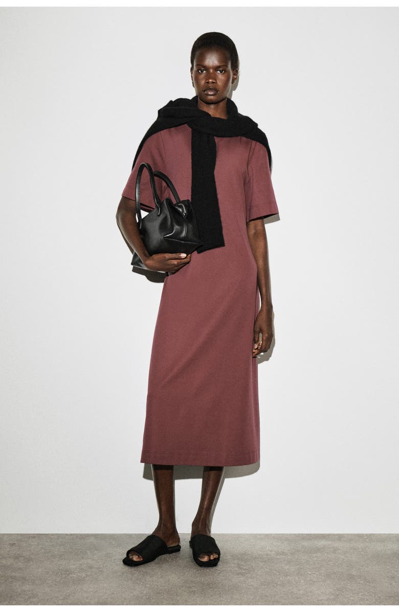 COS Belt-Detail Midi T-Shirt Dress, Main, color, Brown