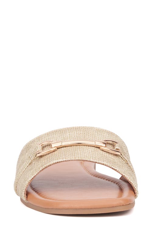 New York And Company Naia Slide Sandal In Gold Linen