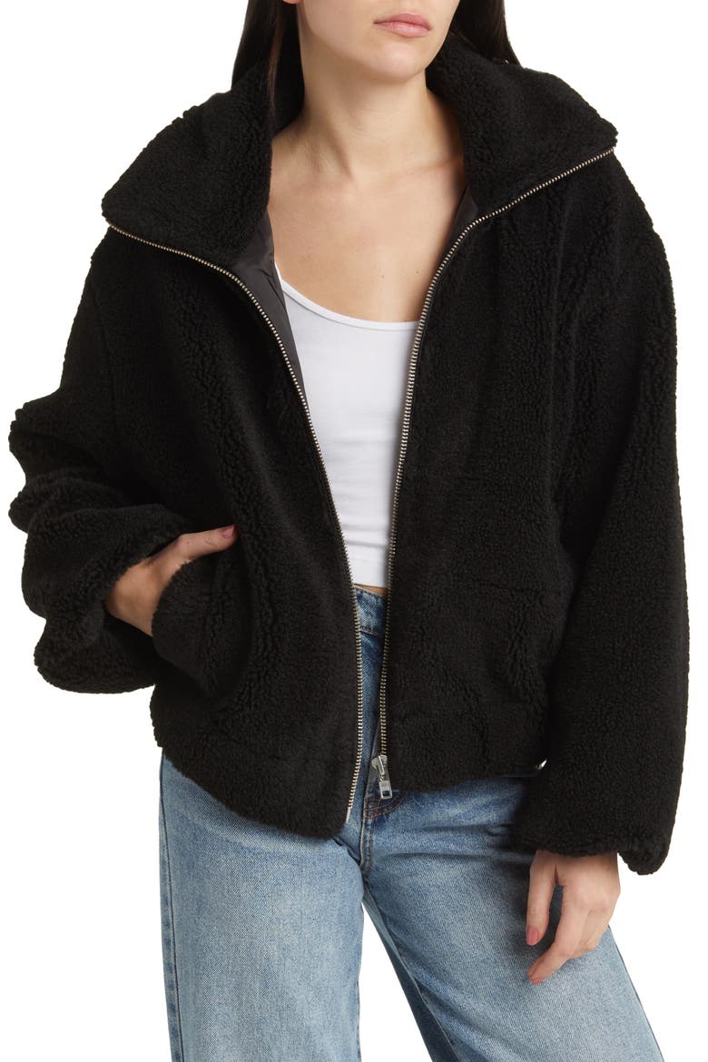 Get Cozy Faux Shearling Jacket, Main, color, BLACK