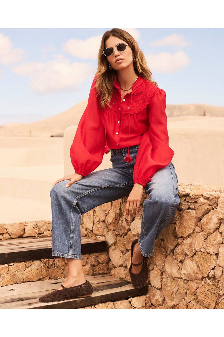 Floral Detail Cutwork Blouse, Alternate, color, Red